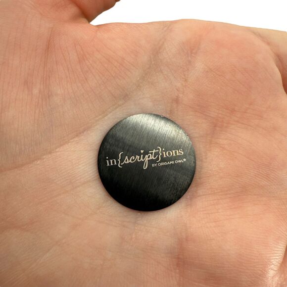 Origami Owl Hinged Locket Necklace 30" Crystal Face Inscription & 2 Charms READ - Picture 11 of 15